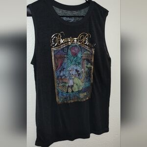 DISNEY'S BEAUTY & THE BEAST SHEER SLEEVELESS TOP/TANK TOP, SIZE LARGE